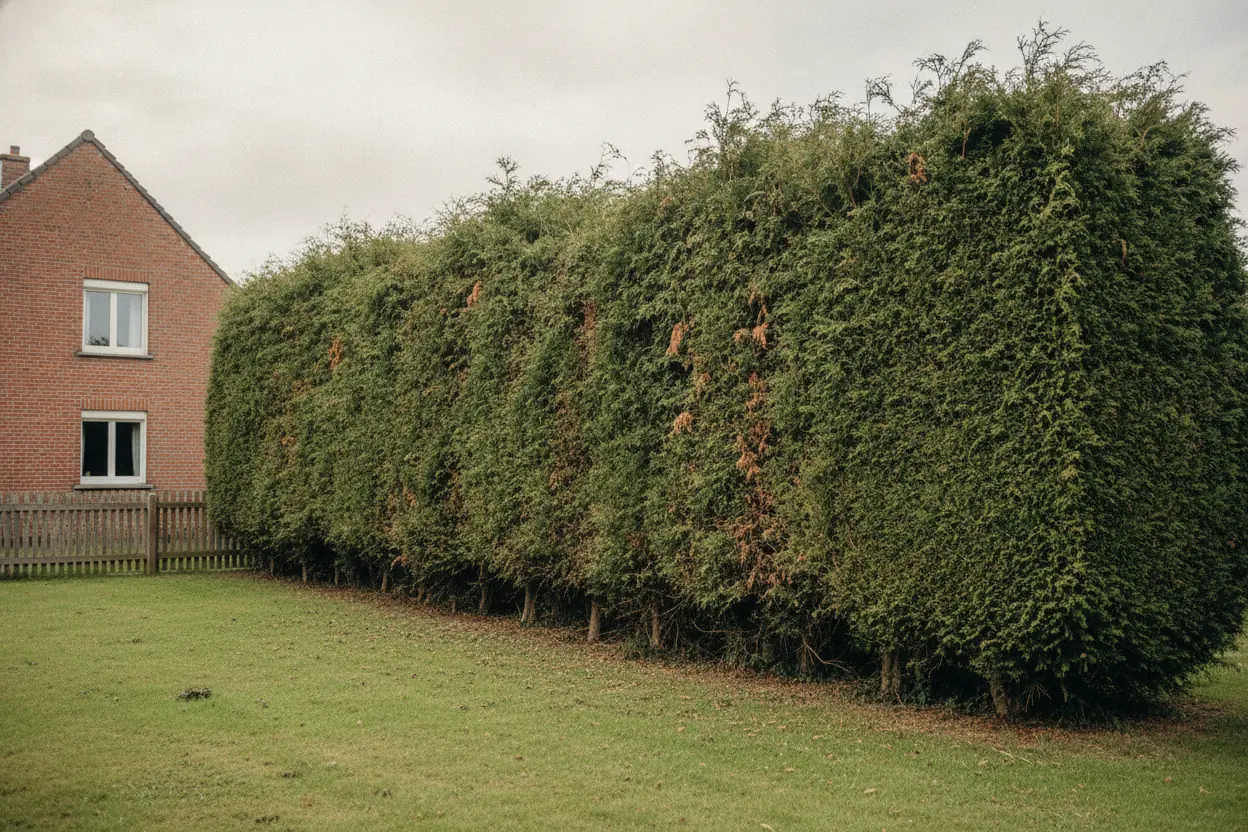 Haie de jardin haute et débordante avant taille à Saint-Quentin