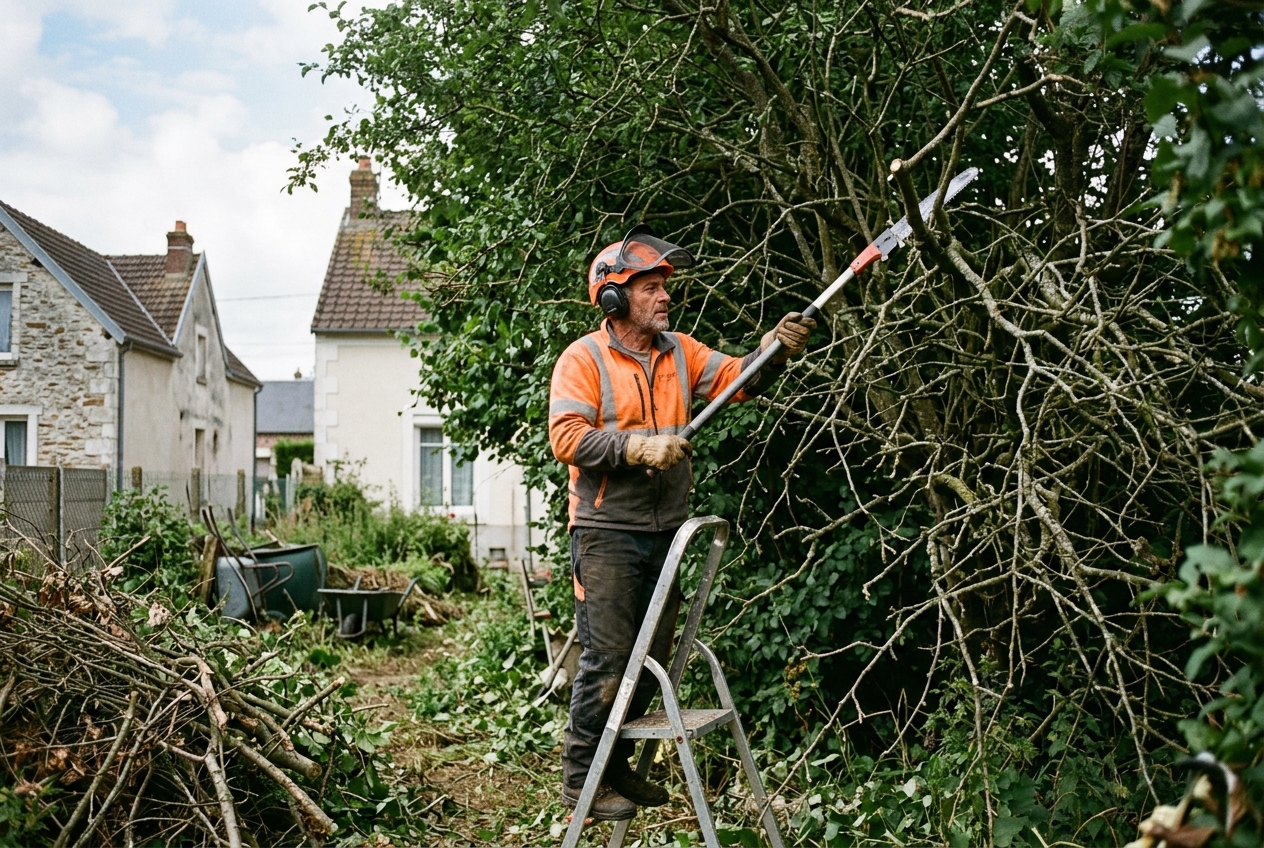 Arbre penché à Beautor avant démontage sécurisé