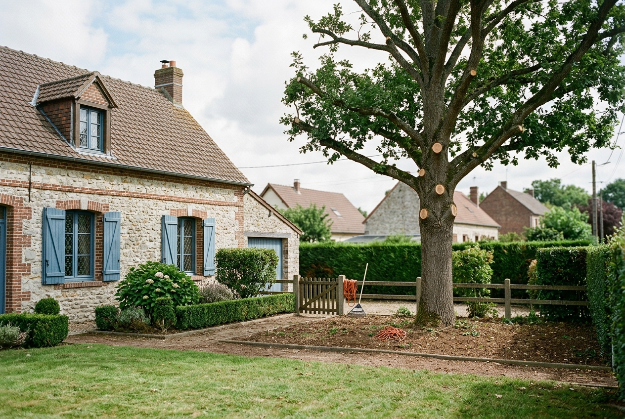 Cour à Fresnoy-le-Grand après taille d'éclaircie et nettoyage