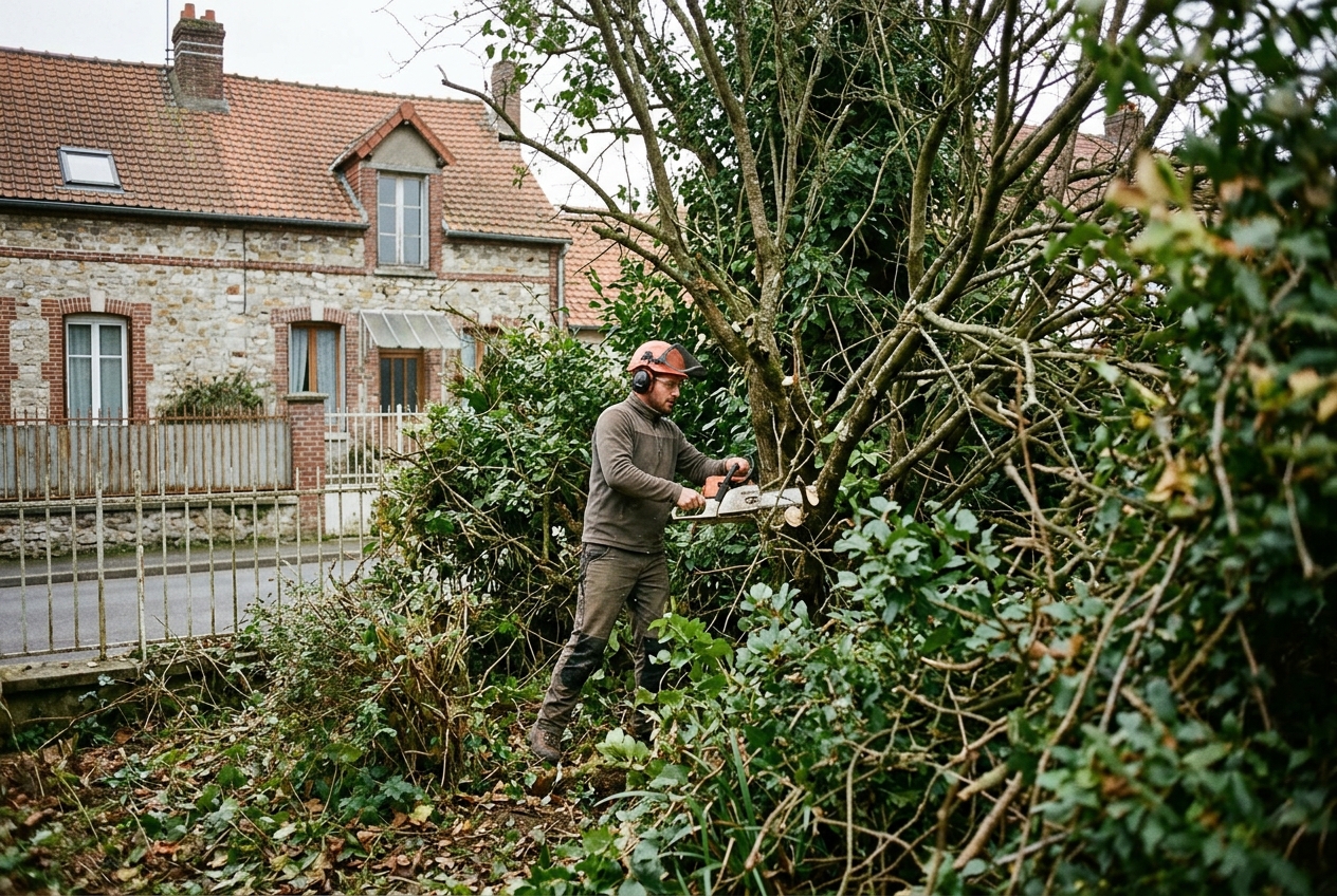 Saule penché dans un jardin à Ham avant intervention